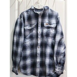 Carhartt Flannel Shirt Mens L TALL Blue Plaid original fit Long Sleeve Workwear